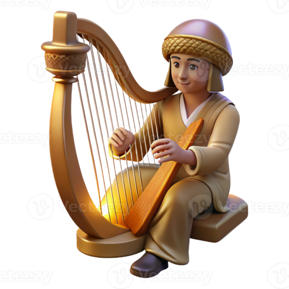 beautiful modern Celestial Harp Player Isolated Warm Glow premium png