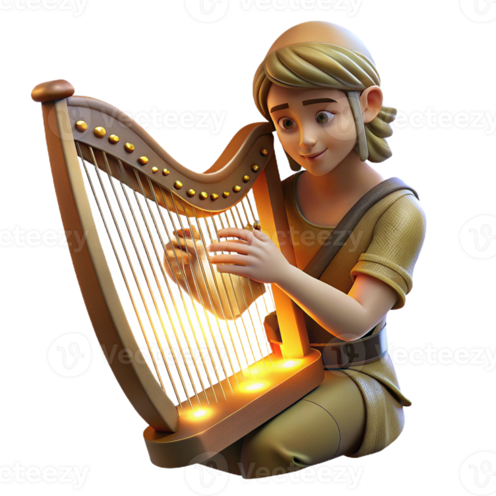 wonderful artistic Celestial Harp Player Isolated Warm Glow exclusive png