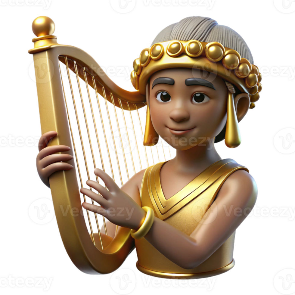 beautiful traditional Celestial Harp Player Isolated Warm Glow high quality png