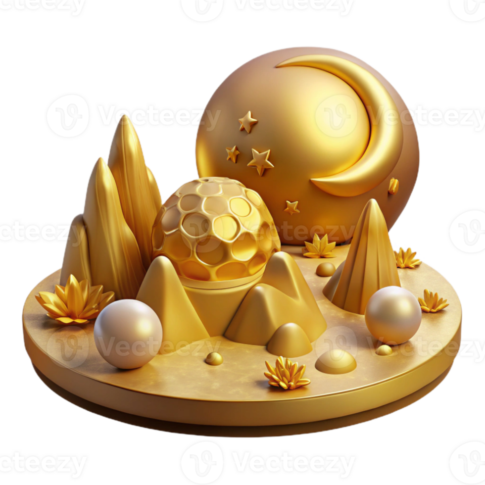impressive creative Celestial Landscape Golden Light Isolated Cutout detailed png