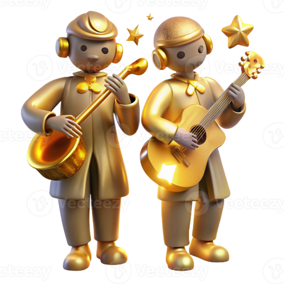 magnificent minimalist Celestial Musicians Isolated with Golden Lighting detailed png