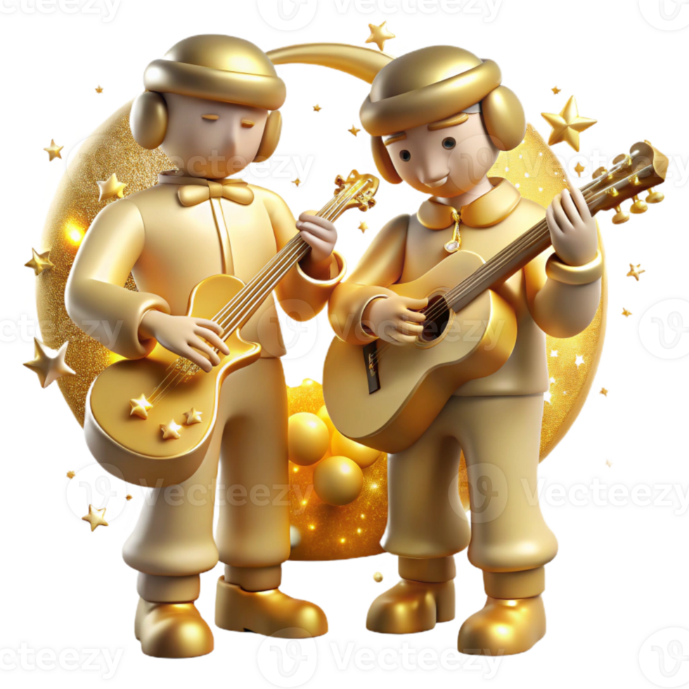 impressive contemporary Celestial Musicians Isolated with Golden Lighting high quality png