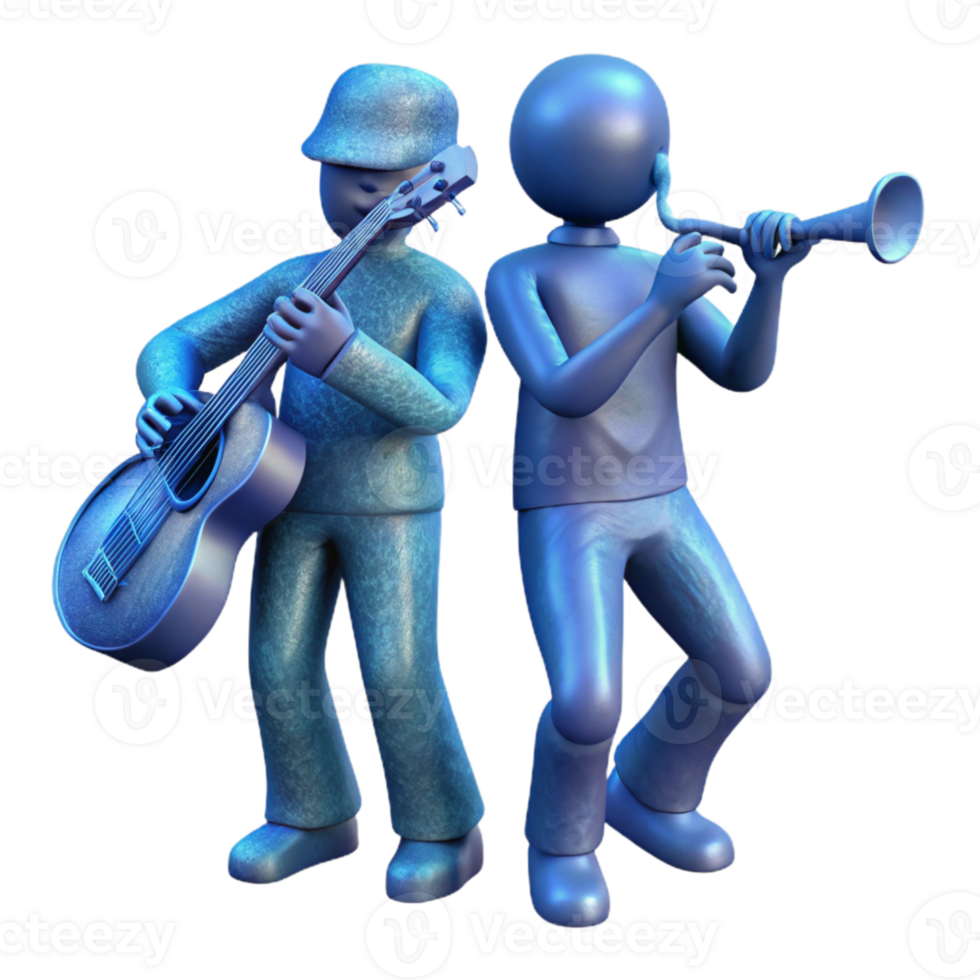 wonderful minimalist Celestial Musicians Silhouette Isolated with Blue Glow high quality png