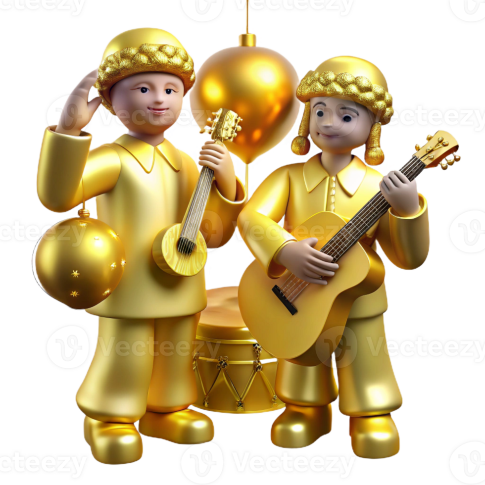 elegant artistic Celestial Musicians Isolated with Golden Lighting original png