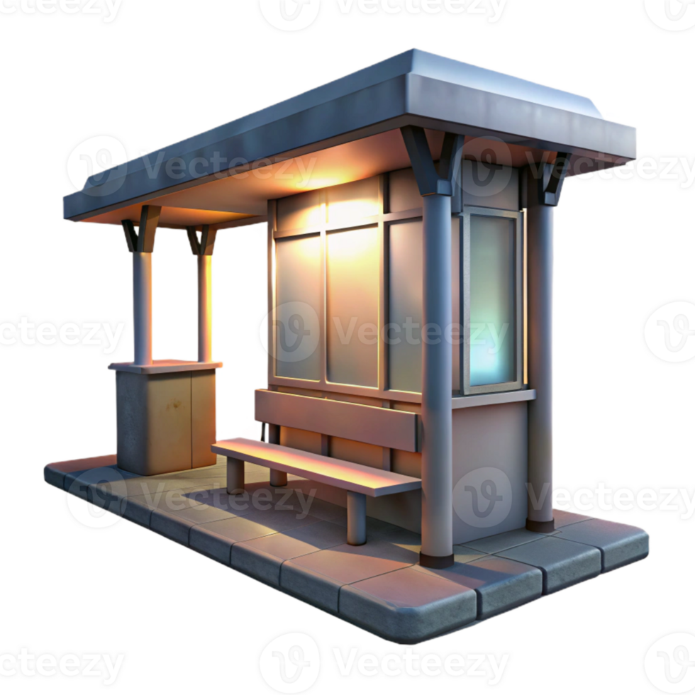 elegant creative City Bus Stop at Twilight Isolated with Street Lights high resolution png