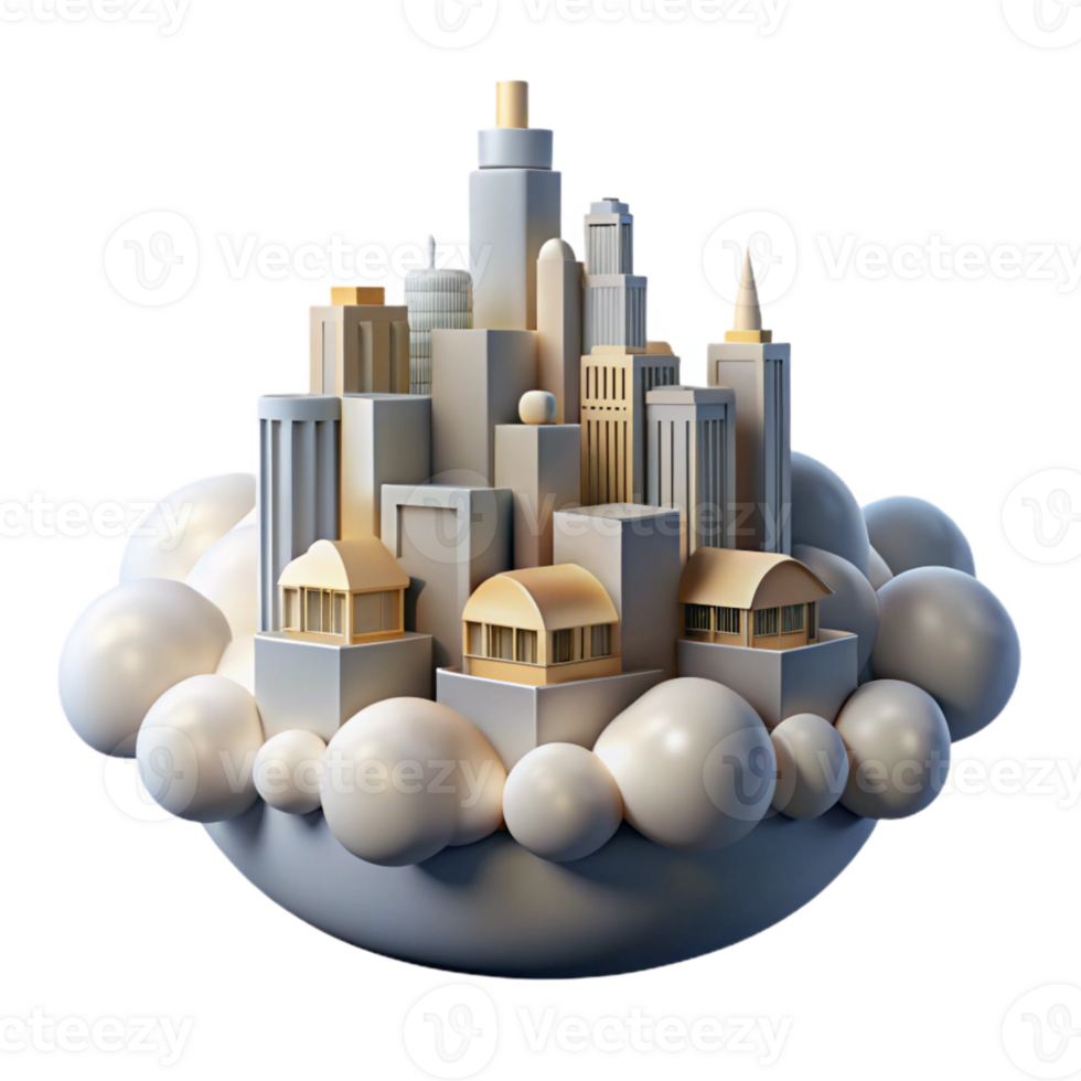 serene modern City in the Clouds Isolated with Warm Sunset Colors genuine png