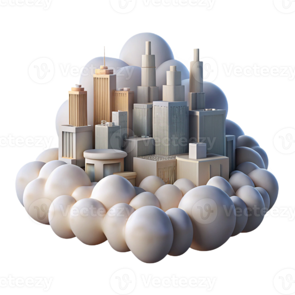 elegant modern City in the Clouds Isolated with Warm Sunset Colors genuine png