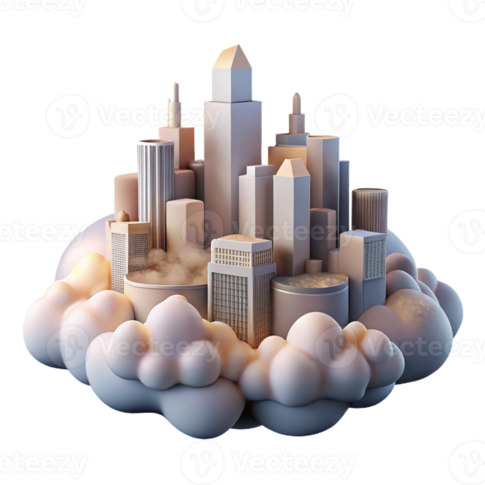 vibrant rustic City in the Clouds Isolated with Warm Sunset Colors high quality png