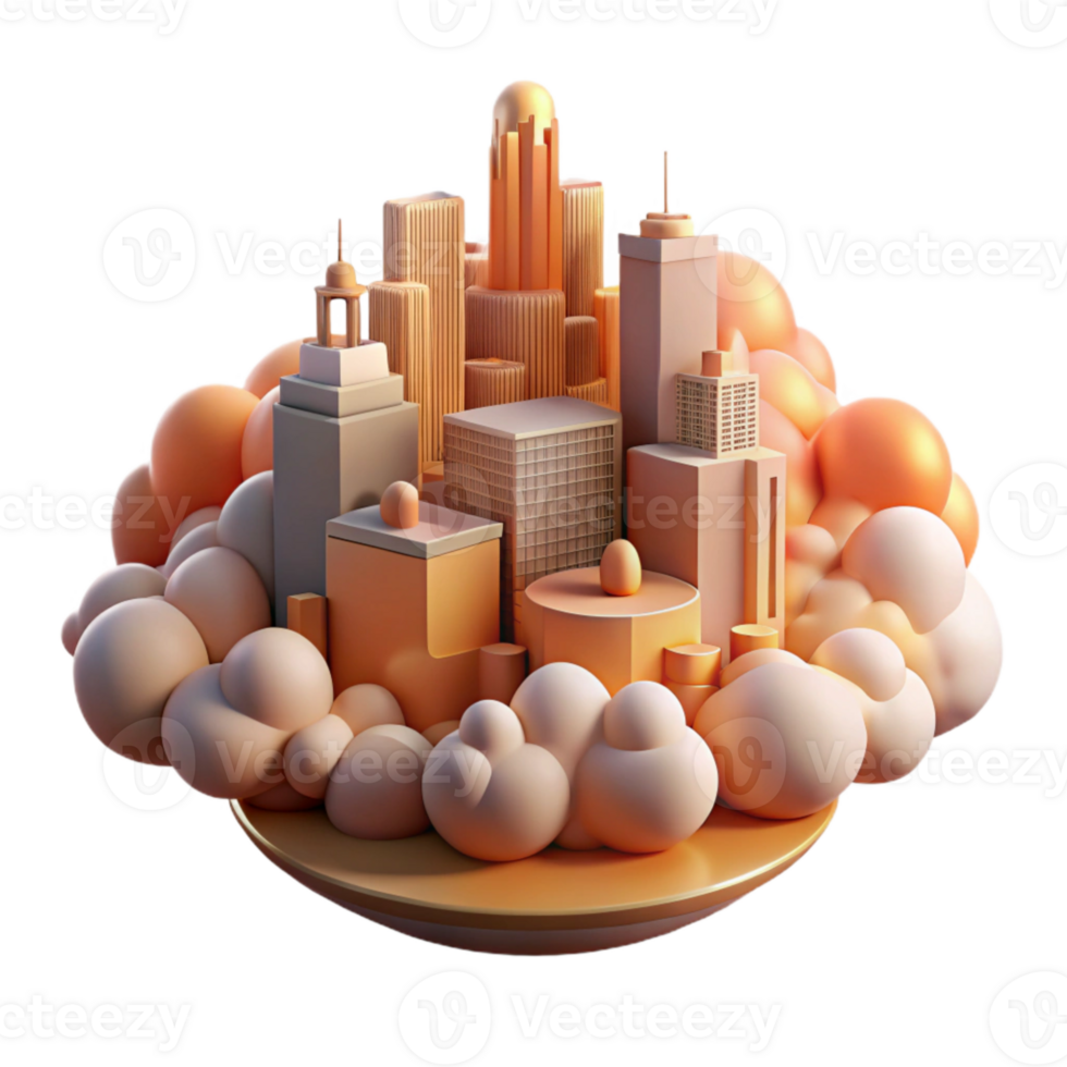 serene contemporary City in the Clouds Isolated with Warm Sunset Colors professional png