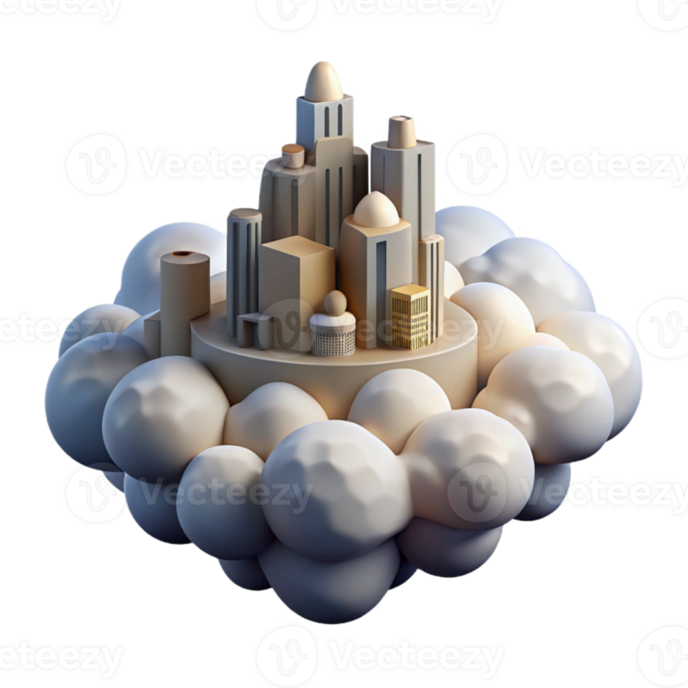 magnificent traditional City in the Clouds Isolated with Warm Sunset Colors professional png