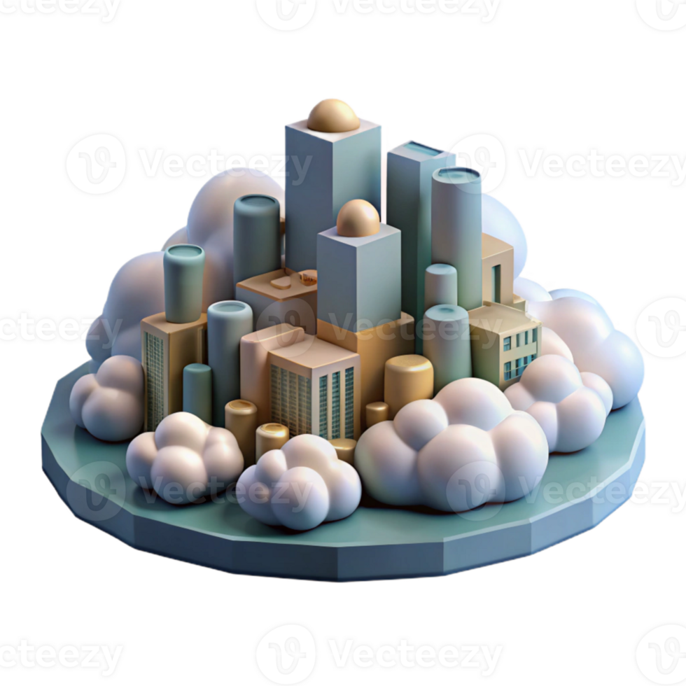 impressive abstract City in the Clouds Isolated with Warm Sunset Colors high quality png
