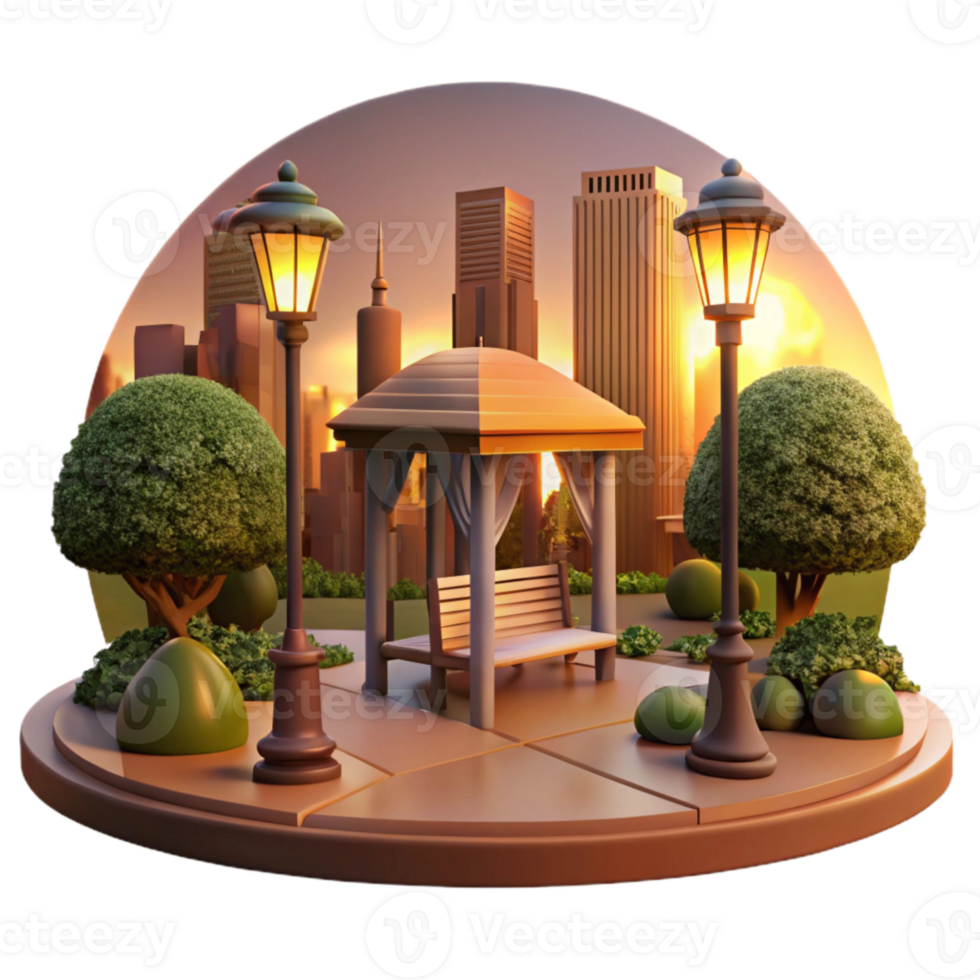 wonderful rustic City Park at Sunset Cutout with Warm Golden Light exclusive png