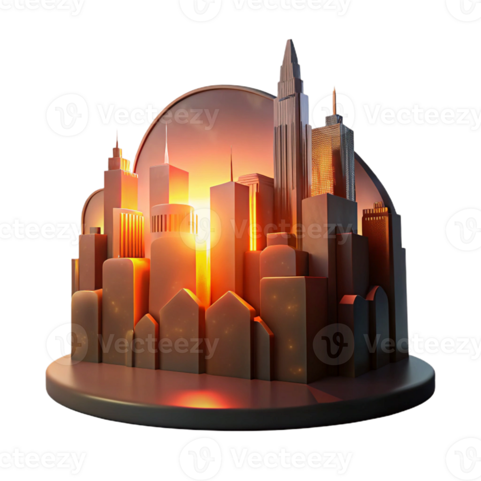 wonderful artistic Cityscape Silhouette Cutout with Backlit Glow Isolated high quality png