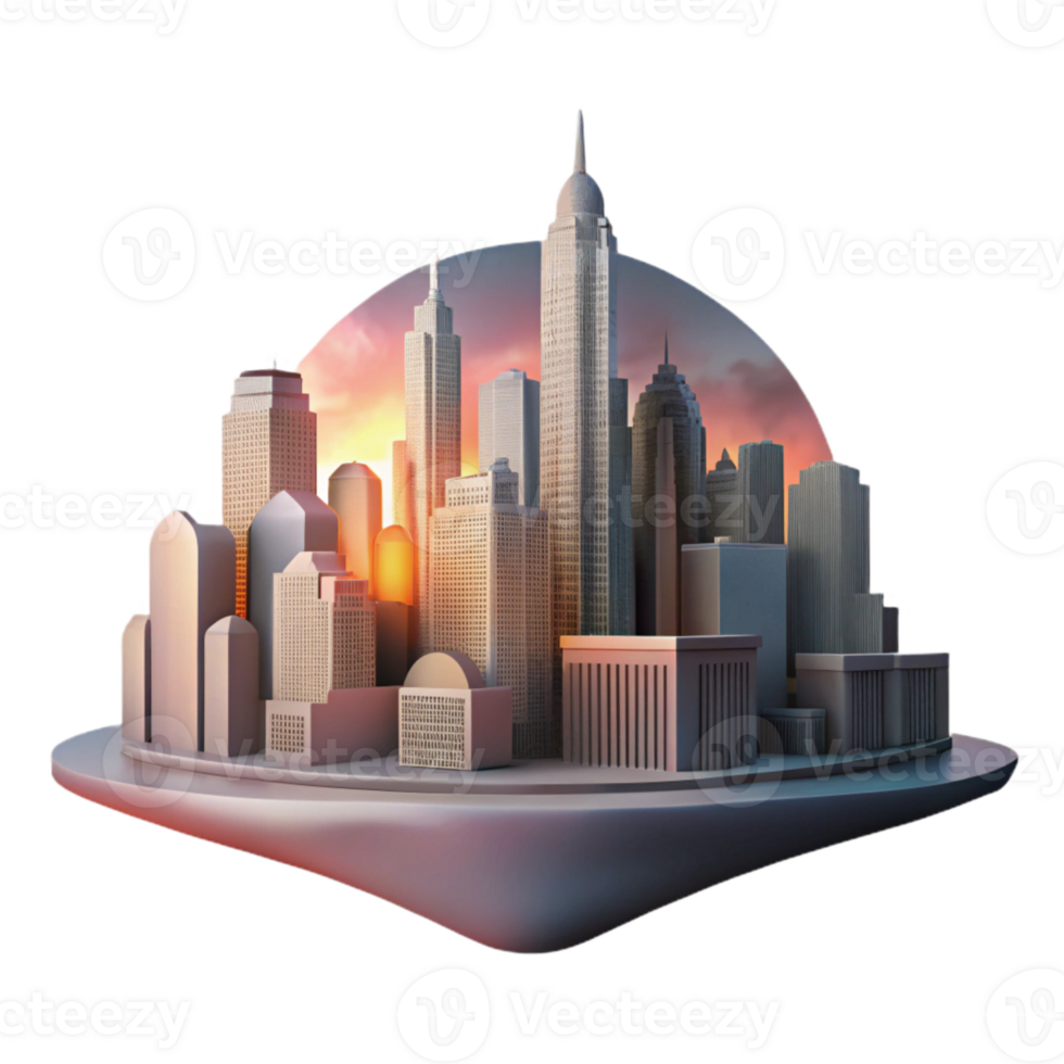beautiful classic City Skyline at Dusk Cutout with Gradient Sky png