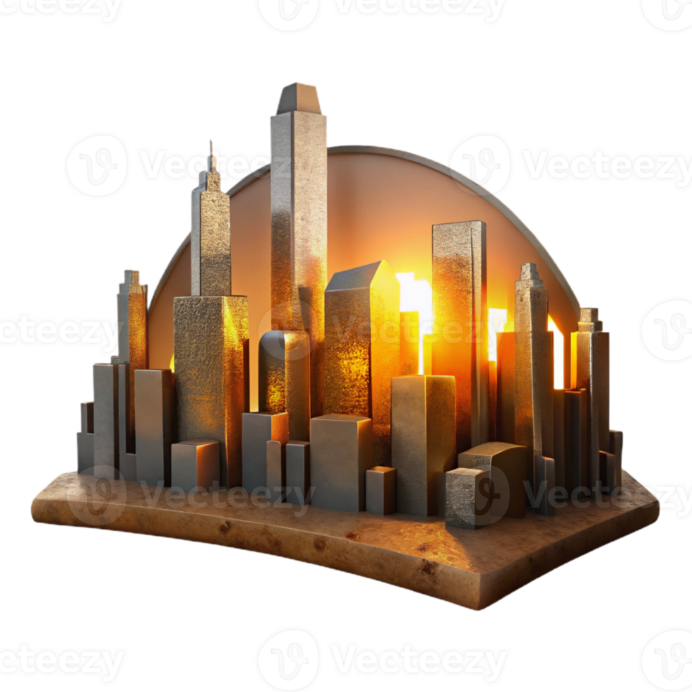 magnificent rustic Cityscape Silhouette Cutout with Backlit Glow Isolated original png