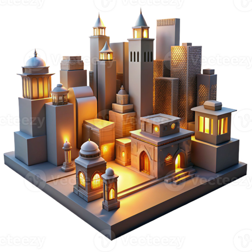 vibrant rustic Cityscape at Dusk Isolated Golden Hour Lighting png