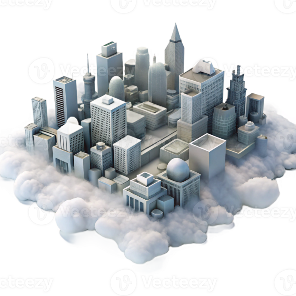 impressive artistic Cityscape in Fog Transparent Background Birdseye View premium png