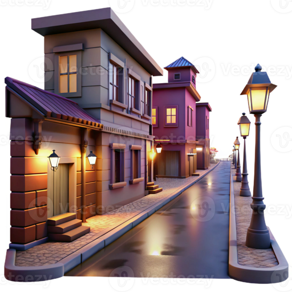 elegant contemporary City Street at Dusk Isolated on Transparent Background premium png