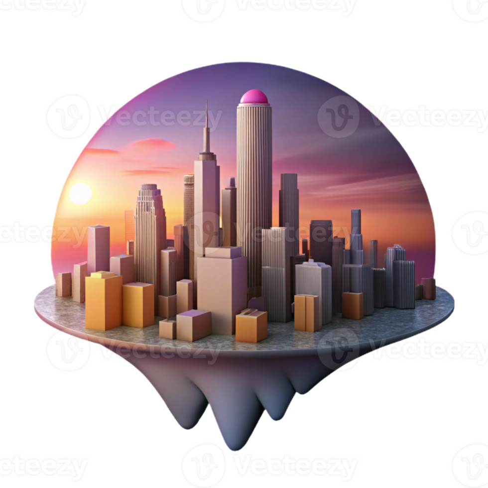 beautiful rustic City Skyline at Dusk Cutout with Gradient Sky detailed png