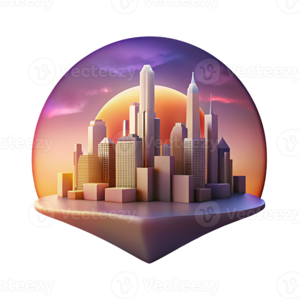 extraordinary artistic City Skyline at Dusk Cutout with Gradient Sky png