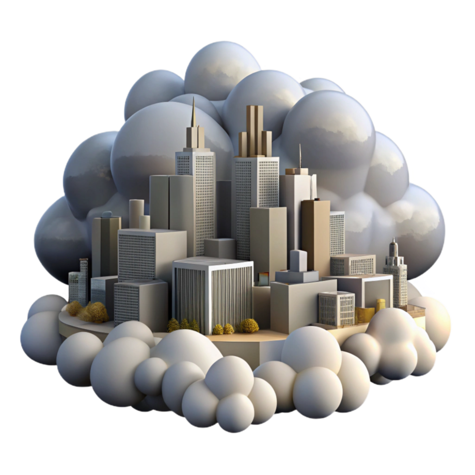 dramatic contemporary Cloudy Cityscape Isolated with Modern Architecture premium png