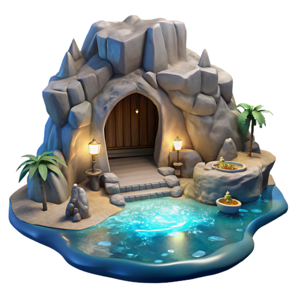 vibrant creative Coastal Grotto Transparent Background Moonlit Cavern premium png