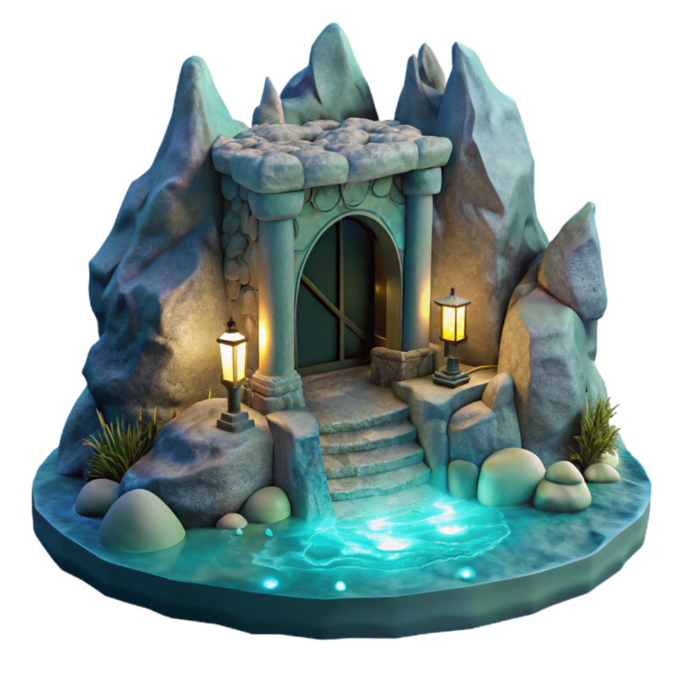 impressive artistic Coastal Grotto Transparent Background Moonlit Cavern genuine png