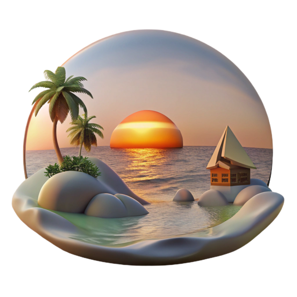vibrant minimalist Coastal Sunset Scene with Transparent Background professional png