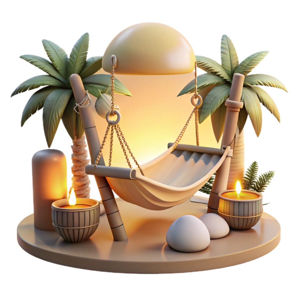 wonderful contemporary Coastal Sundowner Hammock Scene Cutout Golden Hour Light authentic png