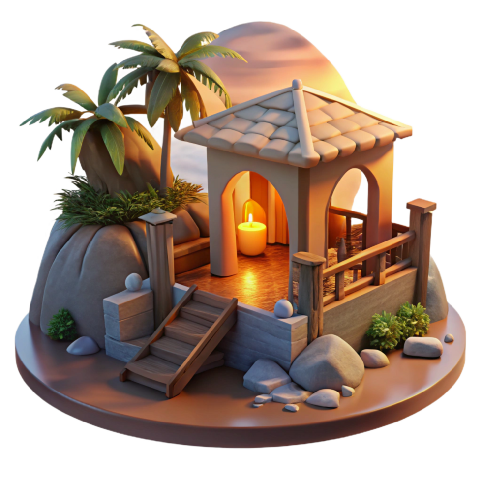 impressive creative Coastal Sanctuary at Sunset Cutout Warm Light Isolated original png