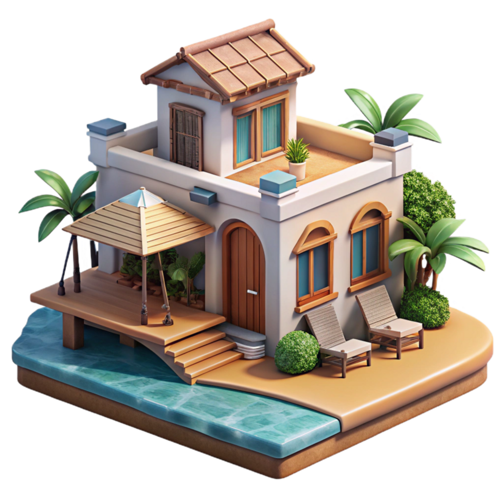 extraordinary traditional Coastal Sundowner Villa Isolated Oceanfront Perspective high resolution png