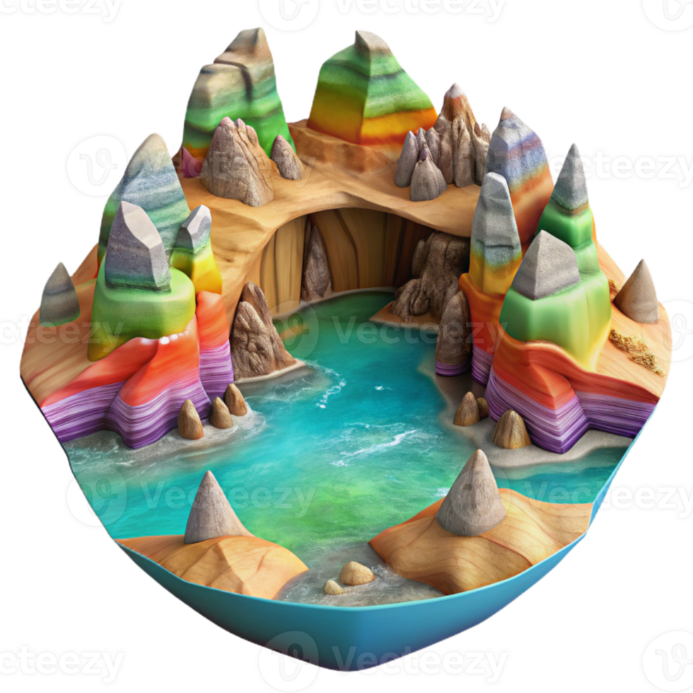 beautiful minimalist Colorful Kaleidoscope Coastline Cutout File Dramatic Rock Formations high resolution png