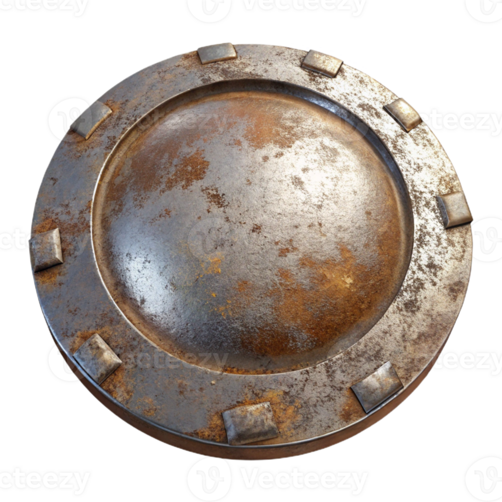 dramatic traditional Corroded Metal Plate Cutout Transparent Background high resolution png
