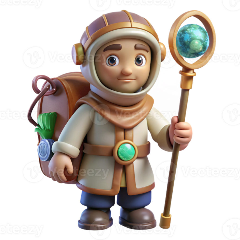 serene modern Cosmic Traveler with Staff Isolated on Transparent Background original png