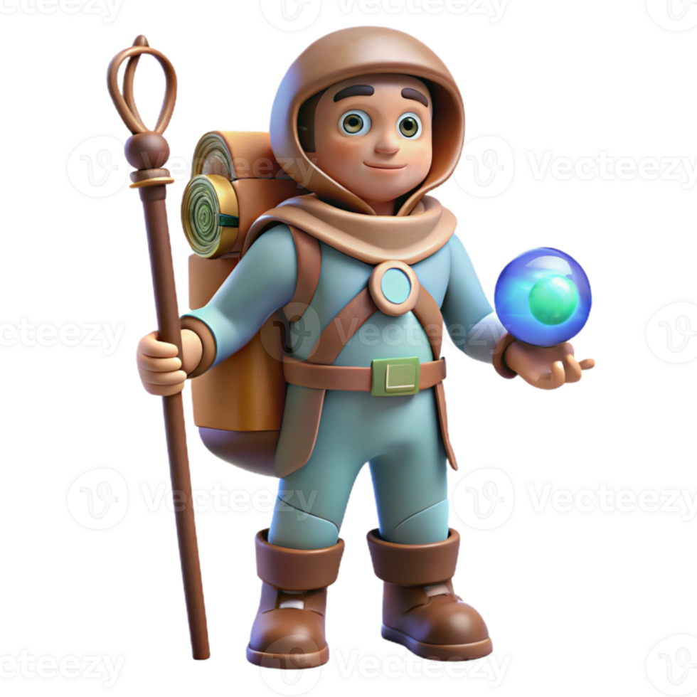 dramatic vintage Cosmic Traveler with Staff Isolated on Transparent Background original png