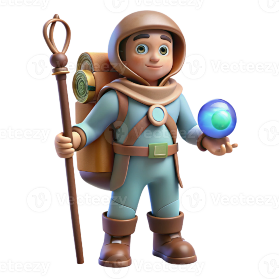 dramatic contemporary Cosmic Traveler with Staff Isolated on Transparent Background professional png