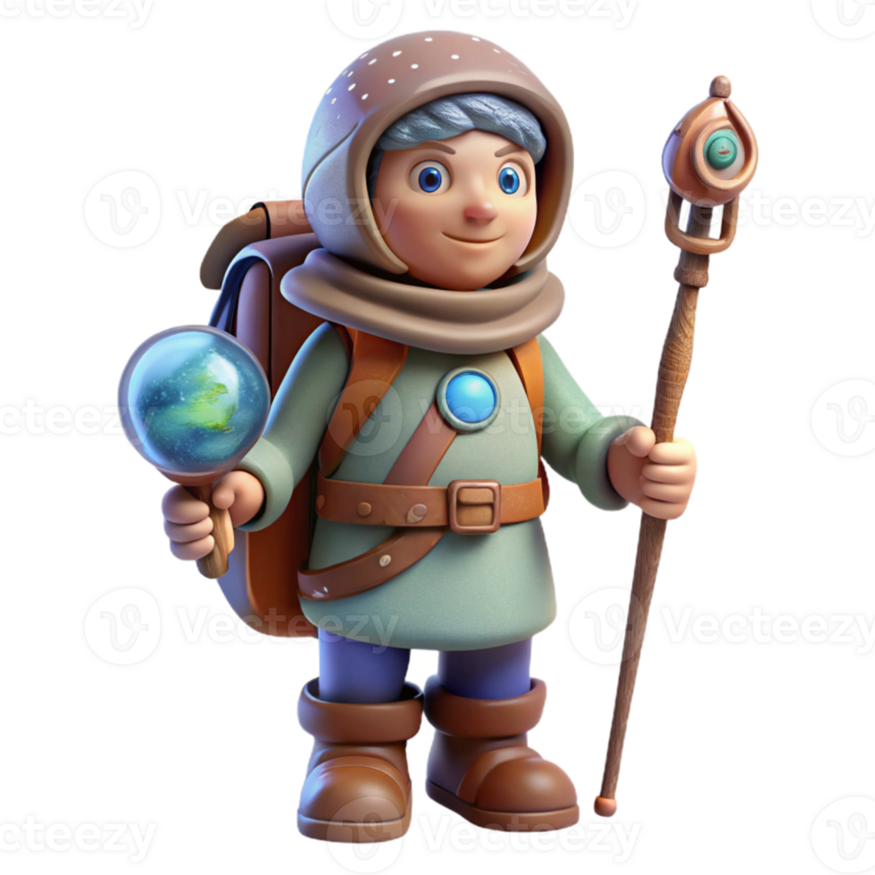 magnificent vintage Cosmic Traveler with Staff Isolated on Transparent Background detailed png
