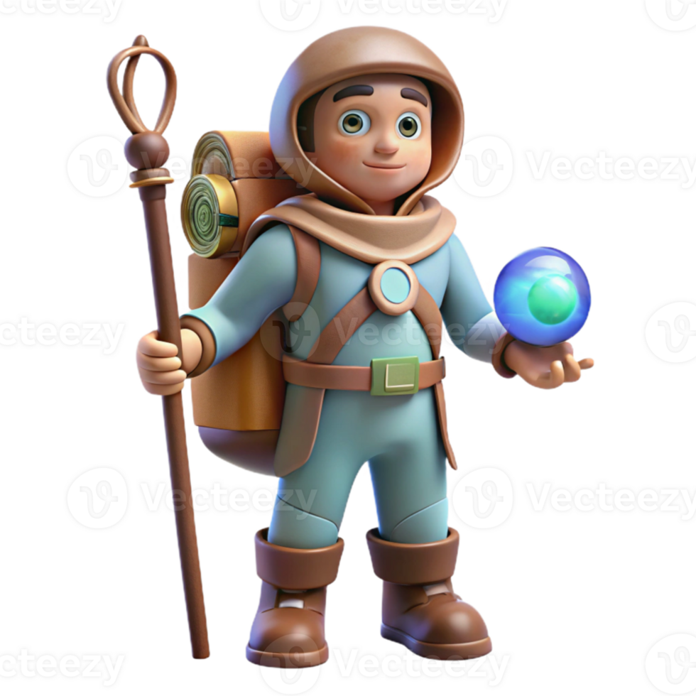 extraordinary abstract Cosmic Traveler with Staff Isolated on Transparent Background original png