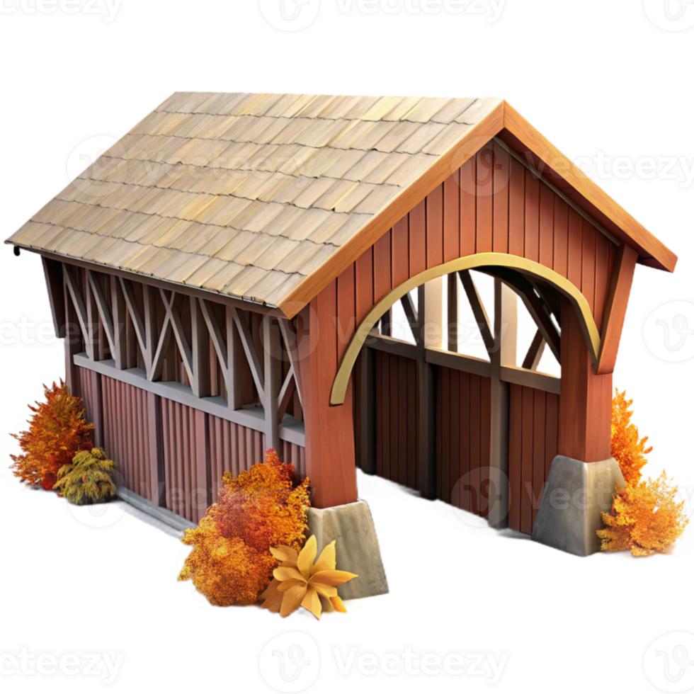 elegant rustic Covered Bridge in Fall Isolated on White original png