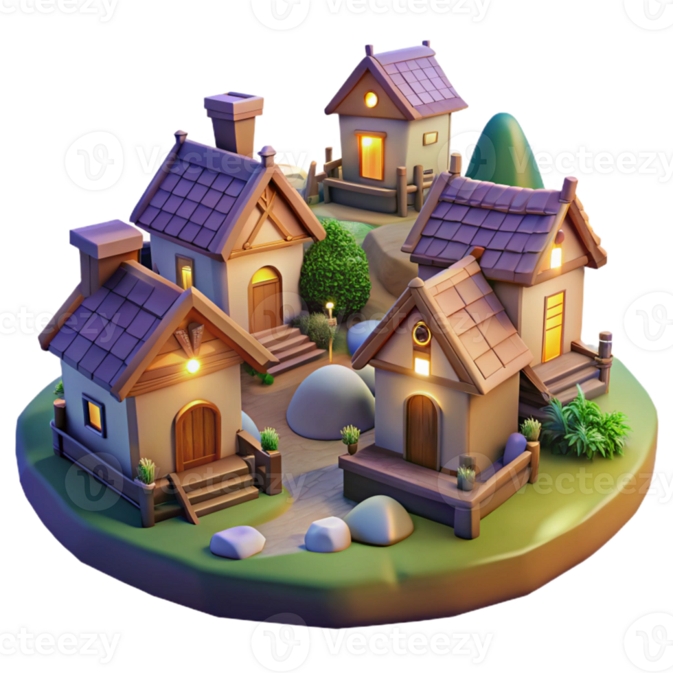 beautiful minimalist Cozy Village in the Hills Isolated Twilight Scene exclusive png