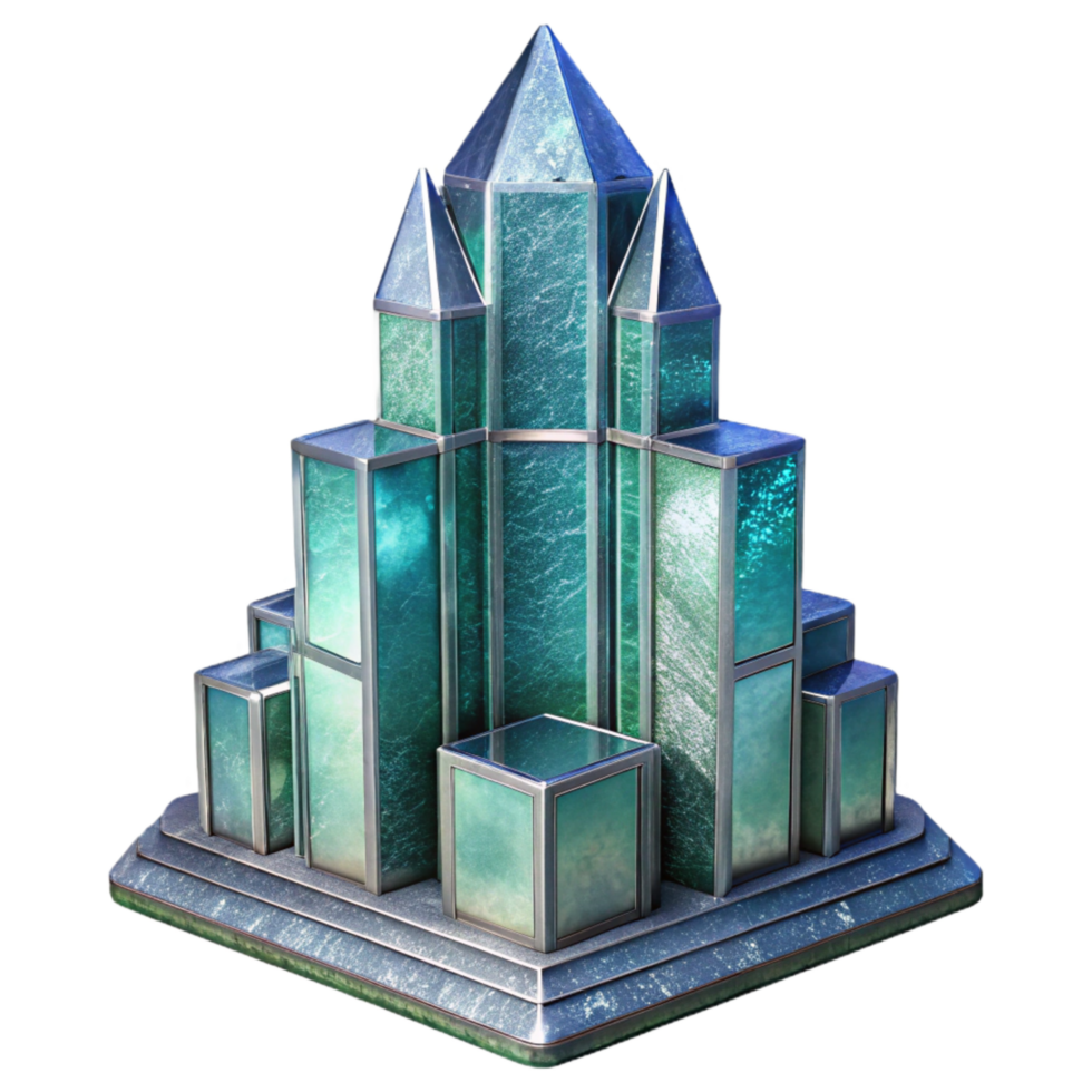 serene modern Crystal Skyscraper Cutout Sparkling Facade Transparent Background png