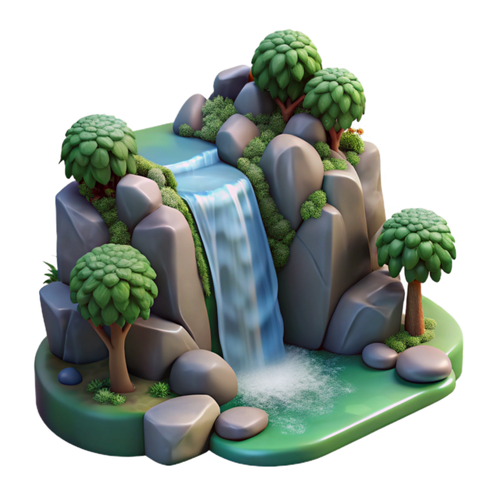 stunning contemporary Curved Waterfall Cutout in a Serene Forest Setting premium png
