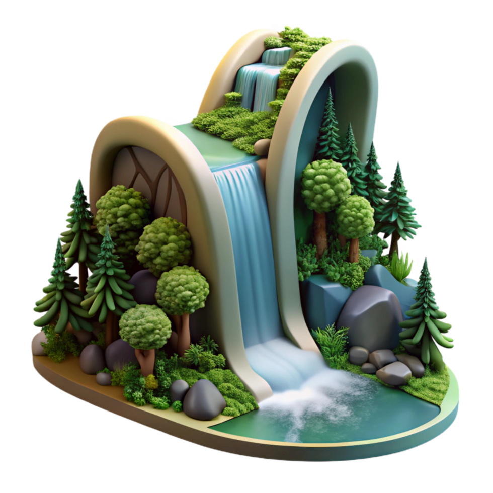 magnificent abstract Curved Waterfall with Dense Forest Backdrop Isolated genuine png