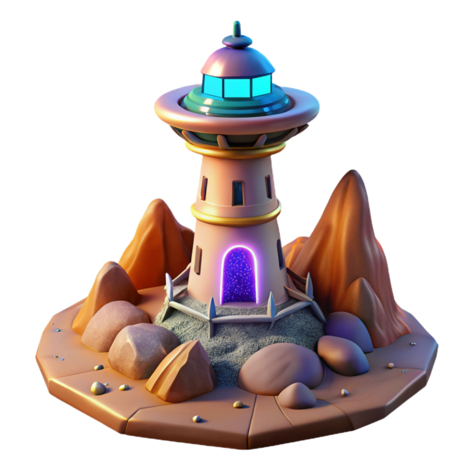 serene classic Cutout Terraform Tower on Rocky Alien Terrain high resolution png