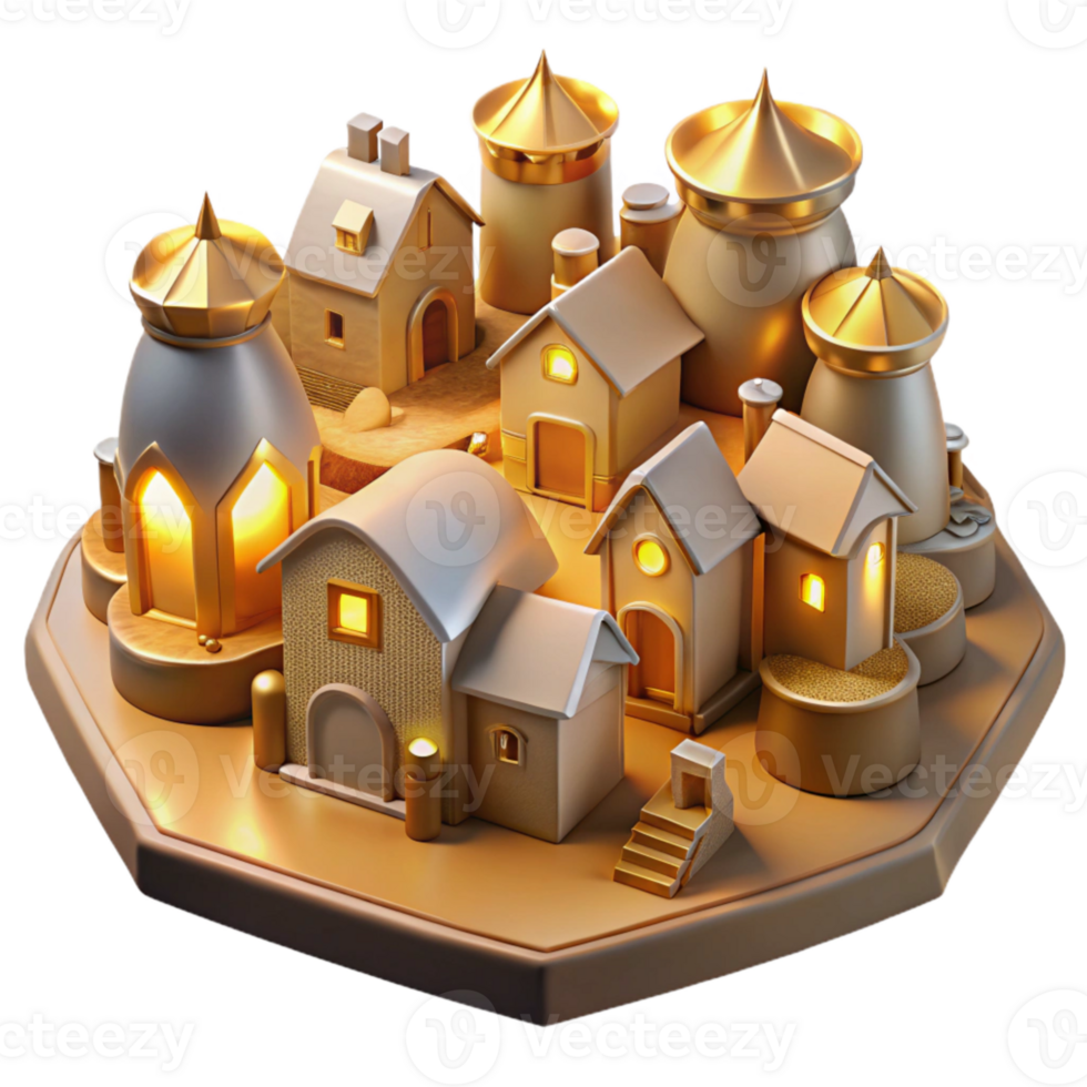 impressive contemporary Cutout Village Golden Hour Light Transparent Background high quality png