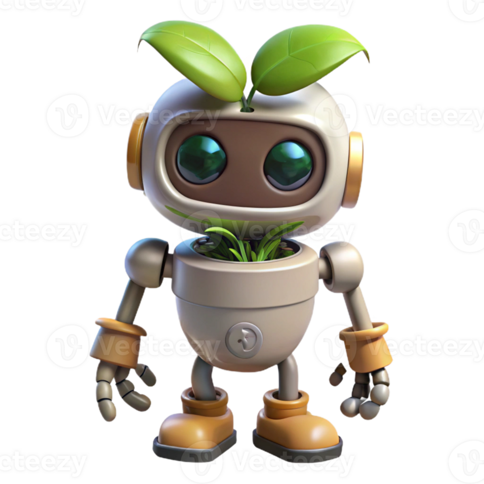 beautiful artistic Cybernetic Plant Robot with Roots Cutout png