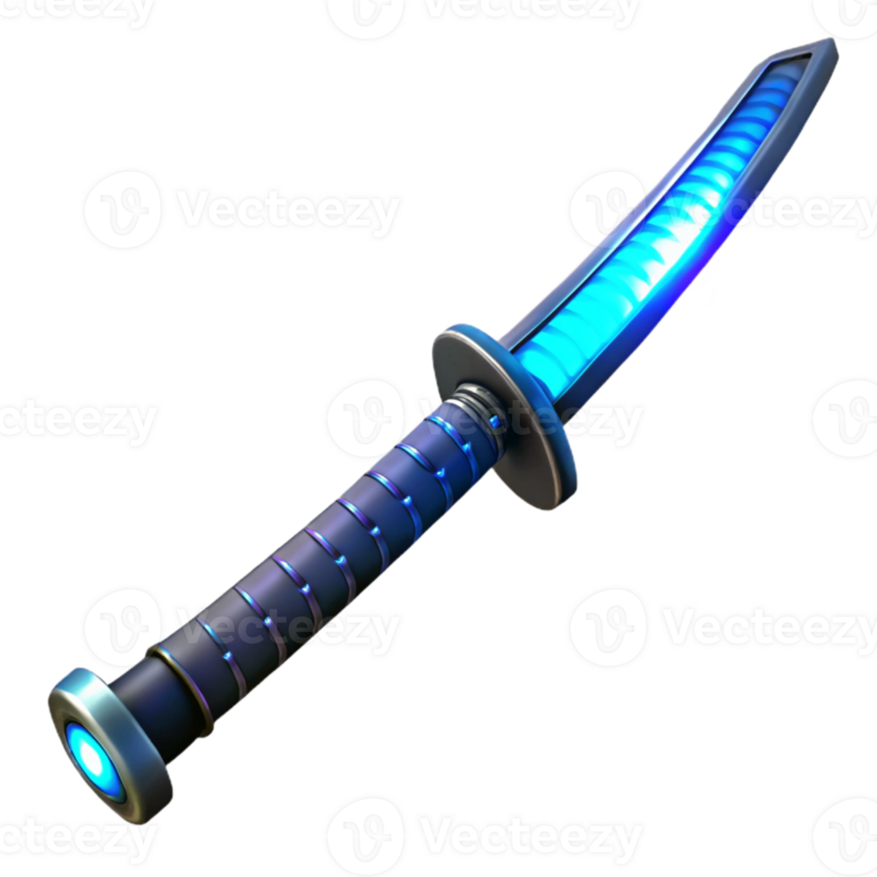 elegant traditional Cyberpunk Katana with Blue Glow Isolated detailed png