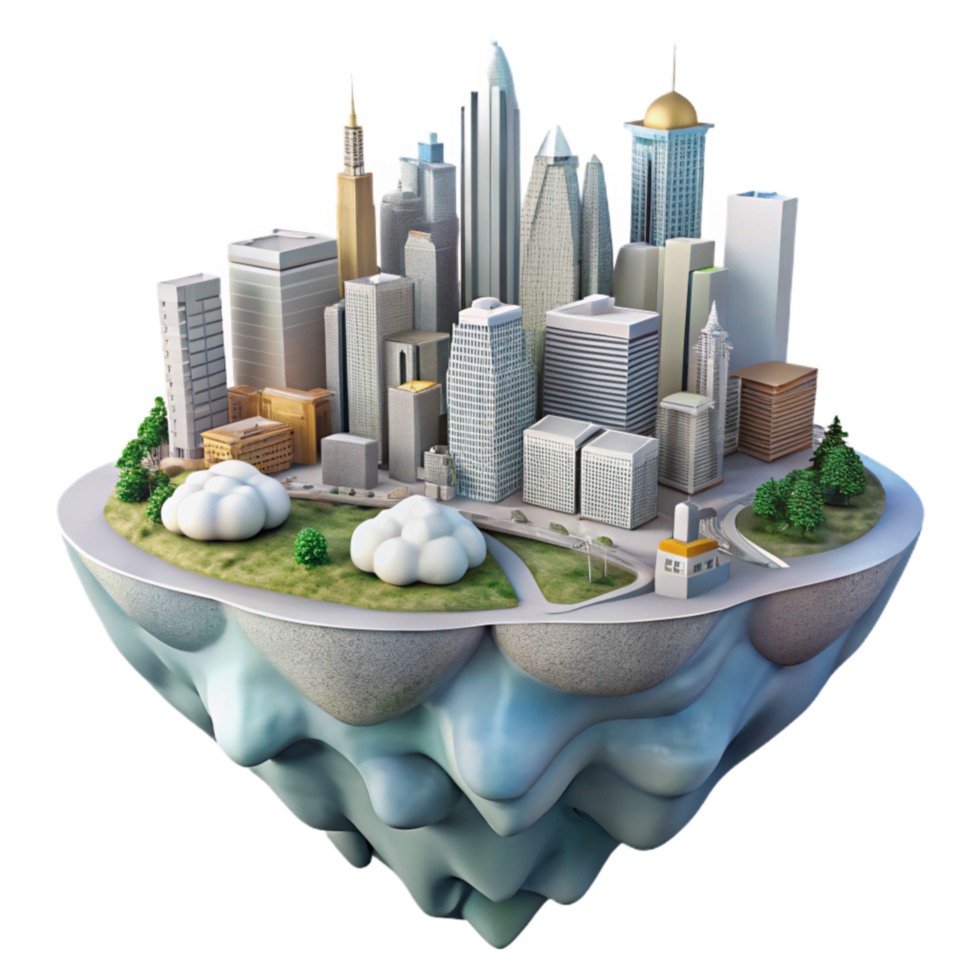 vibrant modern Dreamlike Cityscape Cutout Aerial View premium png