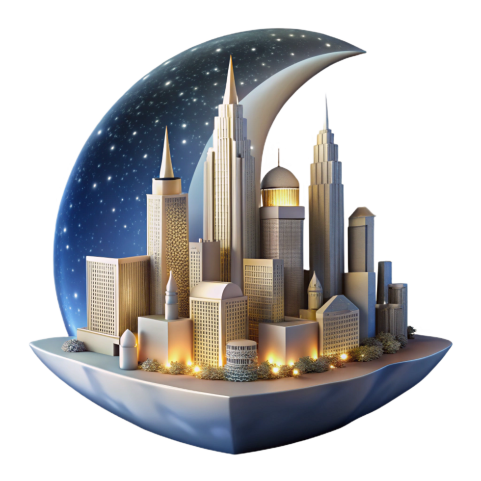 impressive contemporary Dreamlike City Skyline Cutout at Night professional png