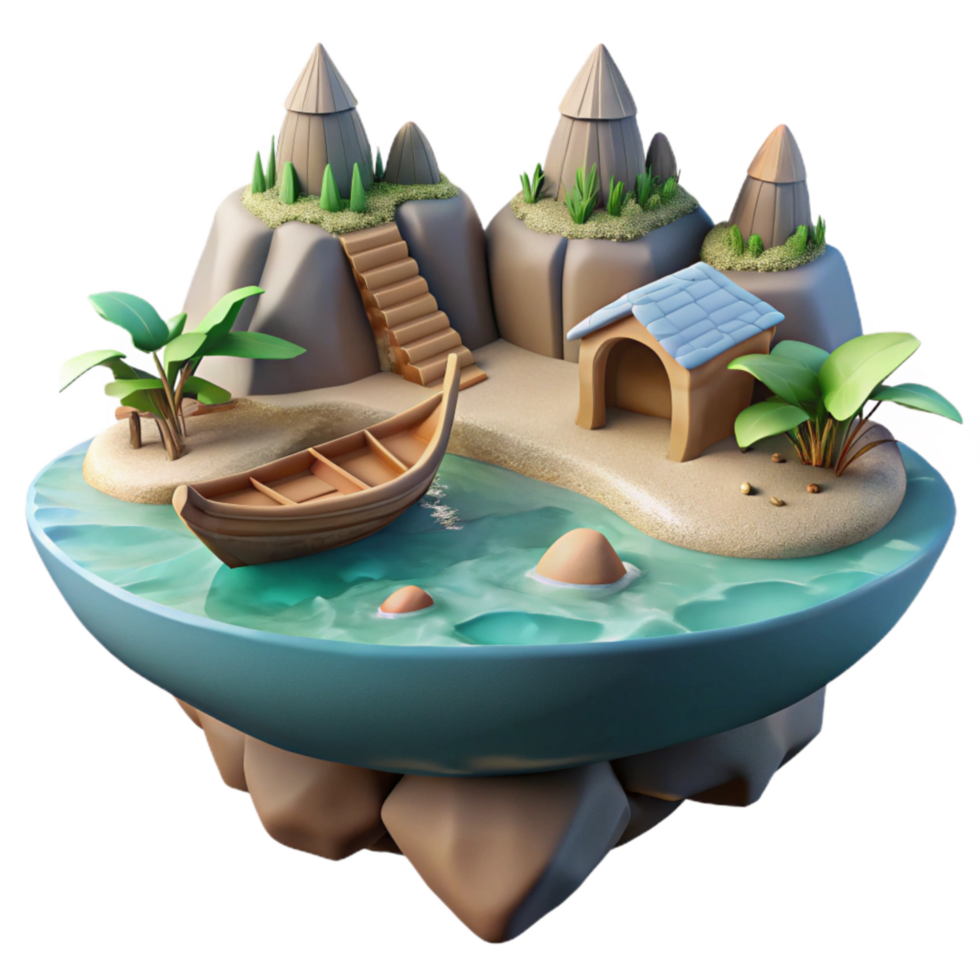 vibrant traditional Dreamlike Lake Island Cutout with Soft Lighting authentic png